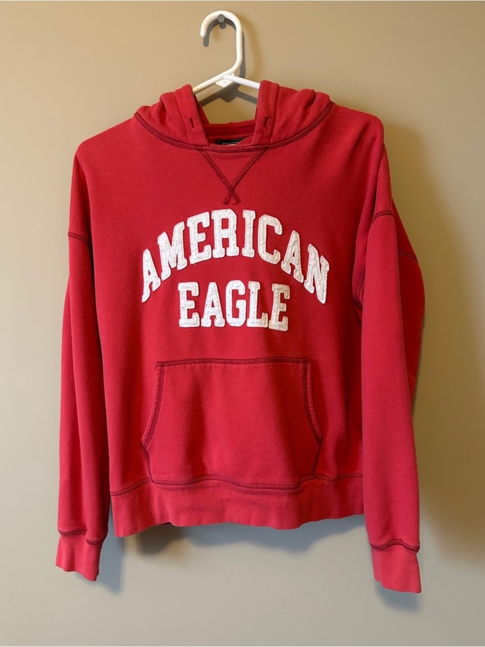 American Eagle Outfitters Red Hooded Pullover with White Logo